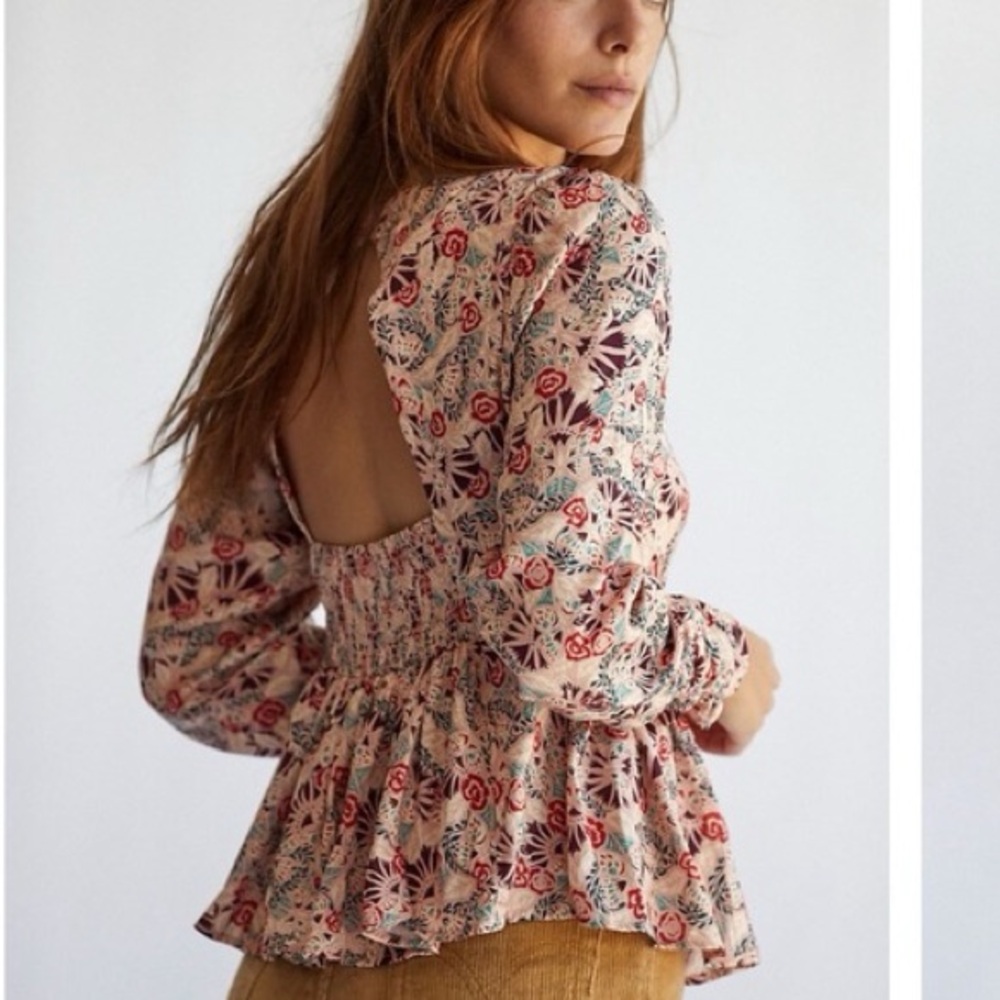 Free People Silent RAWR Printed Floral Satin Top